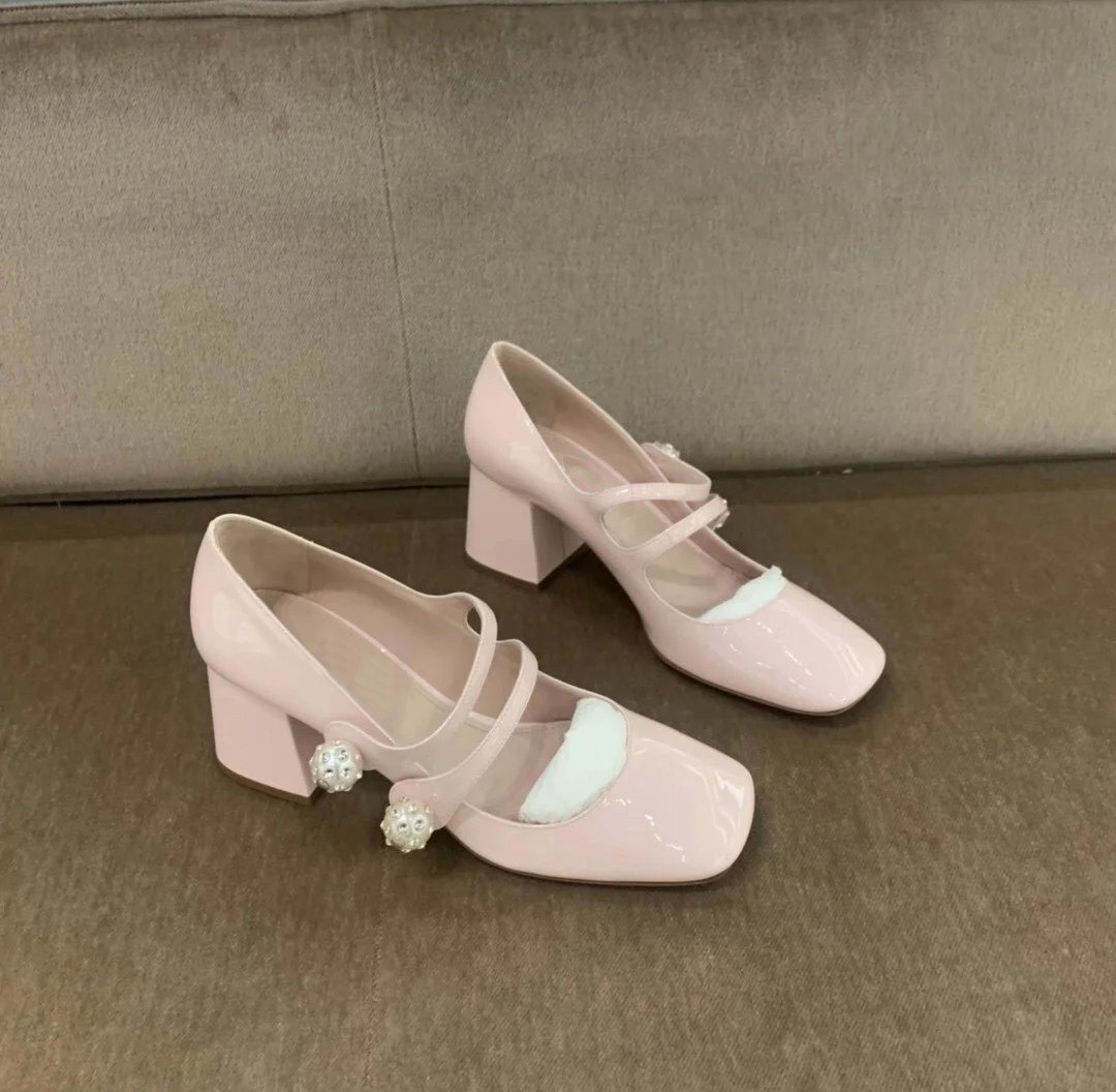 European and American Korean version 2021 spring and summer new square head crude heel high heel with student small crowd of personality shoes female tide