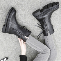 Womens shoes black autumn and winter New thick-soled zipper
