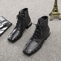 Womens shoes Star square head low heel strap thick heel zipper womens shoes