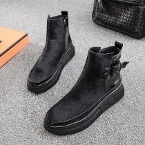 Womens shoes thick-soled muffin English zipper black with zipper