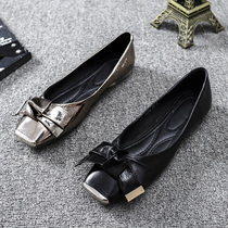 Womens shoes bow square head shallow mouth flat bottom set personality niche