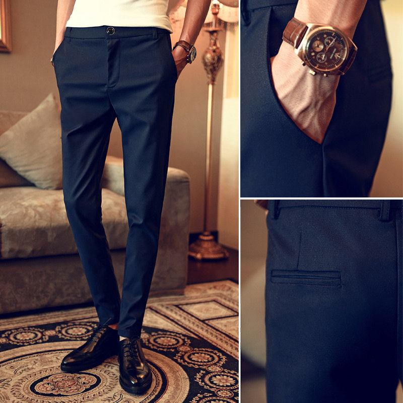 Hong Kong tide brand spring and summer British versatile trousers men's small leg pants Korean version cropped pants youth trousers slim stretch