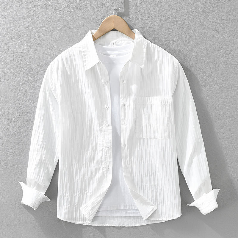 Three-Dimensional Textured Long-Sleeve Shirt for Men, Japanese Style, Loose Fit, Versatile, High-End Feel, Casual Sun-Protective Shirt, Summer Bubble Gauze Trend Three-Dimensional Textured Long-Sleeve Shirt for Men, Japanese Style, Loose Fit, Versatile, High-End Feel, Casual Sun-Protective Shirt, Summer Bubble Gauze Trend