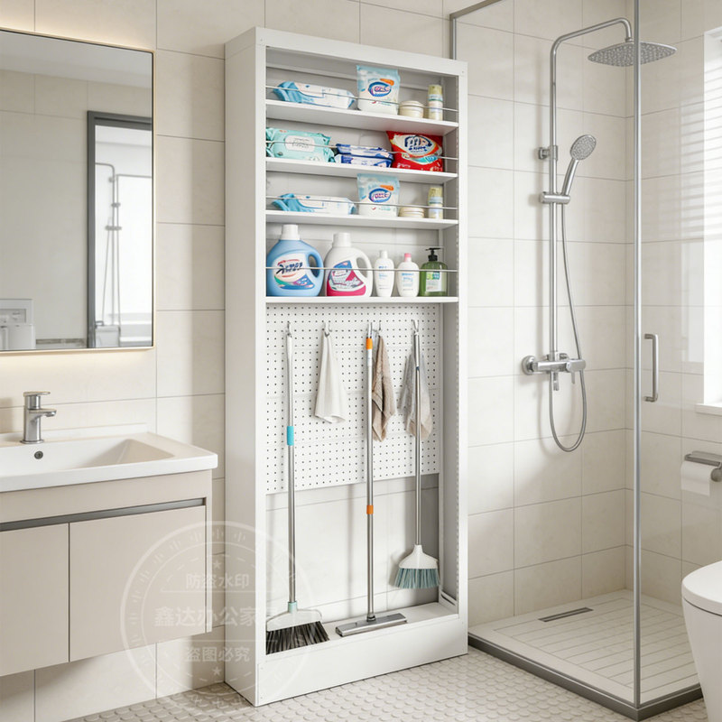 Bathroom Door Storage Rack, Bathroom Storage Cabinet, Cleaning Tool Mop Rack, Small Apartment Wall-Mounted Floor-To-Ceiling Gap Rack