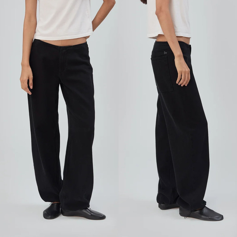 Still Here Black Low-Waisted Straight-Leg Denim Pants, Simple and Lightweight Fabric, Can Be Cuffed at the Ankles