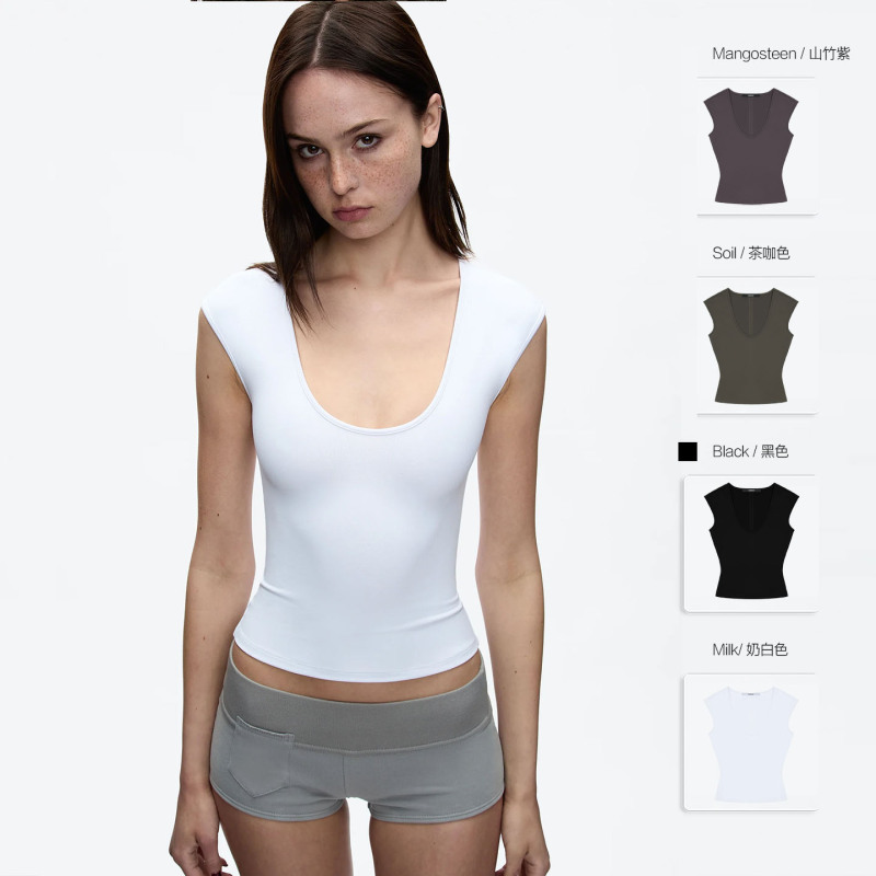 Tank Air Minimalist Oval Tight-Fitting Large U-Neck T-Shirt, Lychee Purple Custom-Dyed High-Elastic Tank Top Short Shirt Tank Air Minimalist Oval Tight-Fitting Large U-Neck T-Shirt, Lychee Purple Custom-Dyed High-Elastic Tank Top Short Shirt