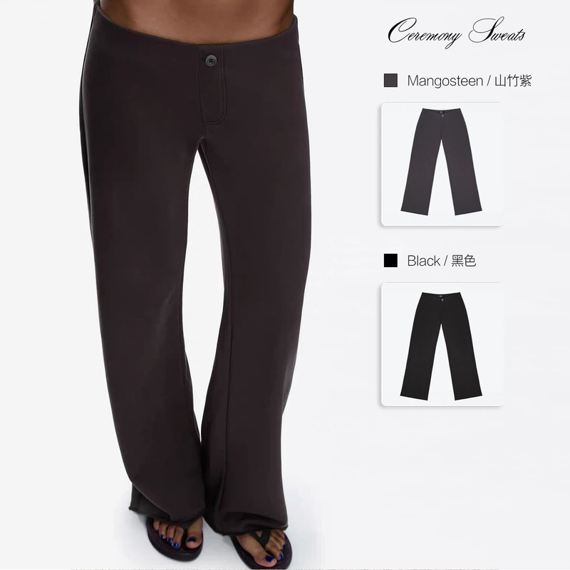Tank Air Custom-Dyed Mangosteen Purple Ultra-Low-Waist Slim Straight-Leg Sweatpants Black Waistless Elastic Casual Long Pants