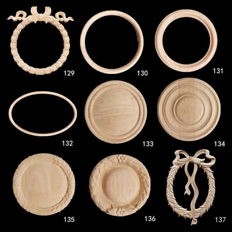 Dongyang Wood Carving Applique Wood Art Round Circle Hollow Disc Lamp Plate Flower Rope Wheat Spike Plum Blossom Sunflower Door Flower Piece