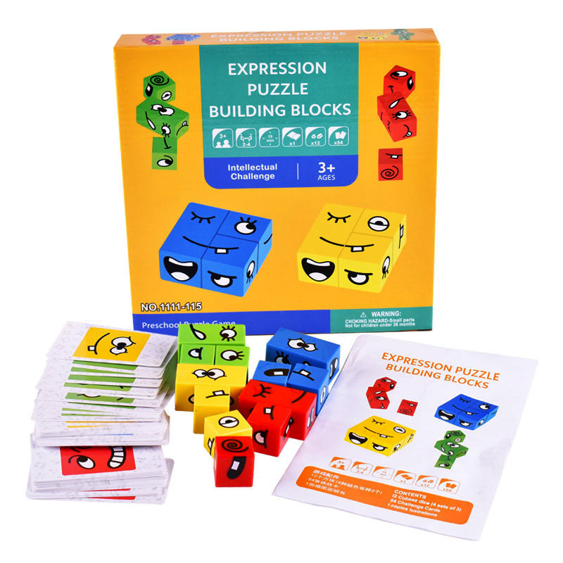 Douyin Same Fun Face Changing Rubik's Cube Game Contest You Cry I Laugh Emoji Pairing Parent-child Interactive Wooden Toys