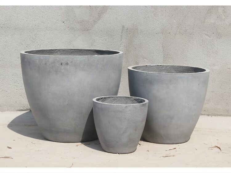 Xi măng hình trụ chậu hoa đáy ghế magiê bùn đơn giản tròn lớn lưu vực gió Bắc Âu bình hoa vườn cảnh - Vase / Bồn hoa & Kệ giỏ treo hoa ban công