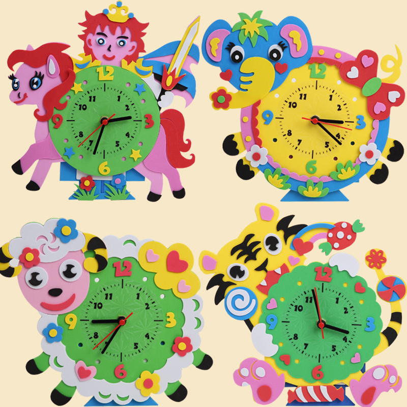 Homemade clock diy material kindergarten teaching aids children's puzzle handmade parent-child creative cartoon three-dimensional stickers