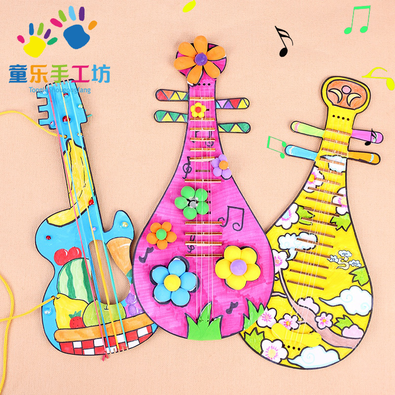 Handmade Guitar Diy Material Kindergarten Creative Graffiti Hand Works With Homemade Painted White Blank Wooden Musical Instruments