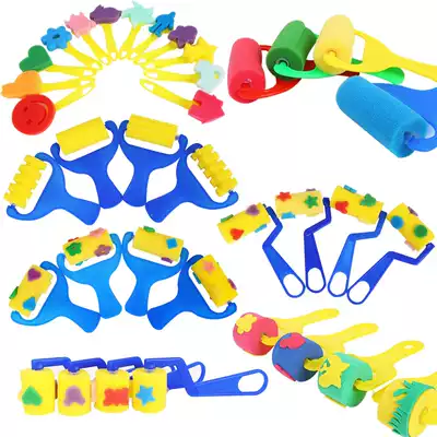 Children's roller printing Early education graffiti painting Kindergarten pattern seal creative diy handmade sponge printing roller brush
