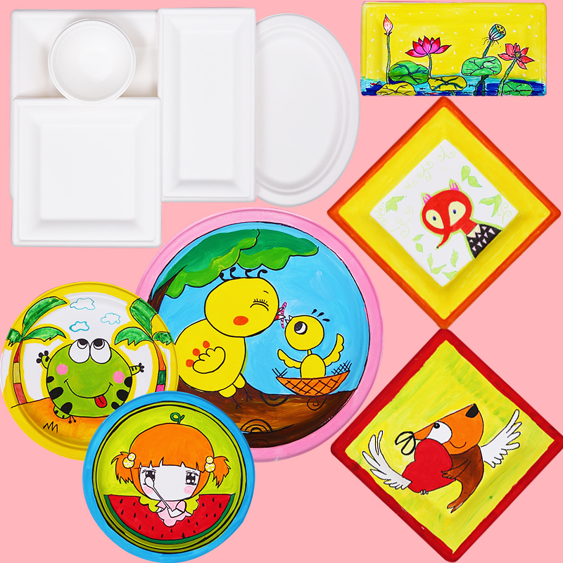 Disposable paper plate, paper bowl, paper plate, cake plate, square plate, painting, barbecue, diy, handmade disc, children's material