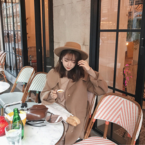 Mushroom temperament little sisters full wool hand-stitched double-sided long single-breasted coat