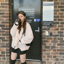 Mushroom Mushroom Cure White Bear plush velvet particles soft loose long sleeve coat fur one coat