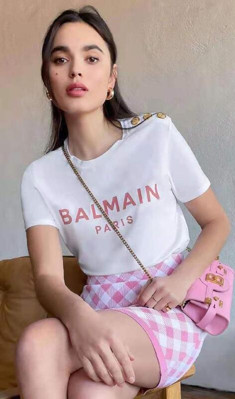 2026 Summer New Style Vis Balmain French Celebrity Style Button Letter Pure Cotton Women's Short-Sleeve T-Shirt Versatile