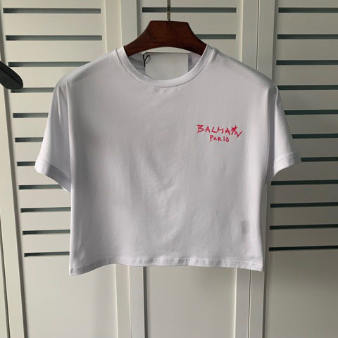 Vces Balmain 2025 Spring and Summer New Fashion Versatile Cotton Pullover Oblique Small Letter Short T-Shirt for Women