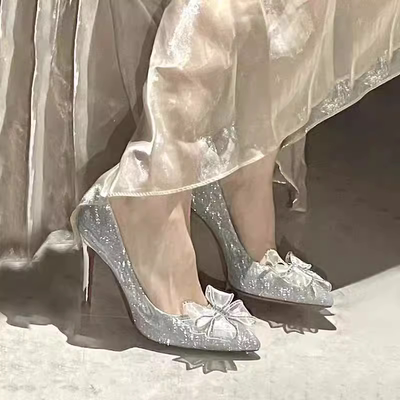French wedding shoes, sequined sparkling crystal shoes, 2026 new fairy style high heels, women's slender heels, main wedding shoes for brides