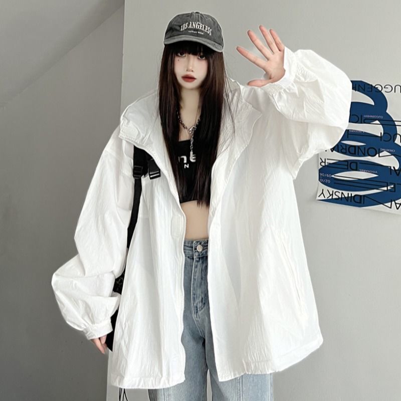 1.0-150kg Plus-Size Sister mm Summer ins Hooded Thin Sun Protection Clothing Extra Large Size Student Solid Color Jacket Trendy