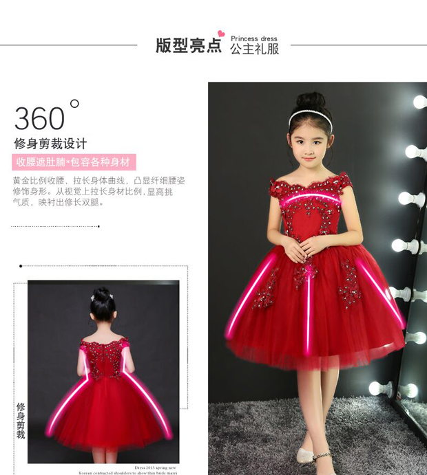 Váy trẻ em màu đỏ ngắn tutu công chúa piano váy hoa cô gái đám cưới tổ chức sàn catwalk mùa hè váy công chúa trẻ em