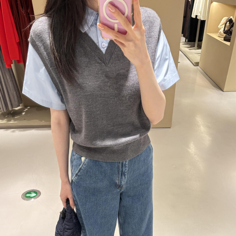 C Brand 26 Spring and Autumn New Style Fake Two-Piece Patchwork Shirt Merino Wool Cotton Shirt Vest 1304059001 C Brand 26 Spring and Autumn New Style Fake Two-Piece Patchwork Shirt Merino Wool Cotton Shirt Vest 1304059001
