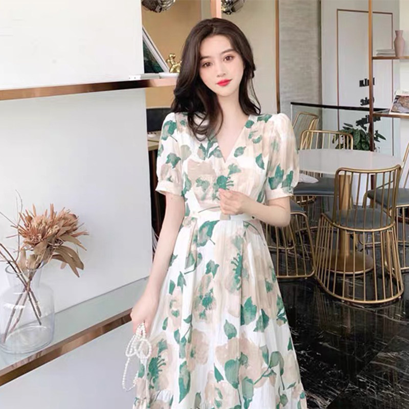 2023 French new waist - dress ankle - ankle - ankle - shattered flower gas decrease age - age dress female summer