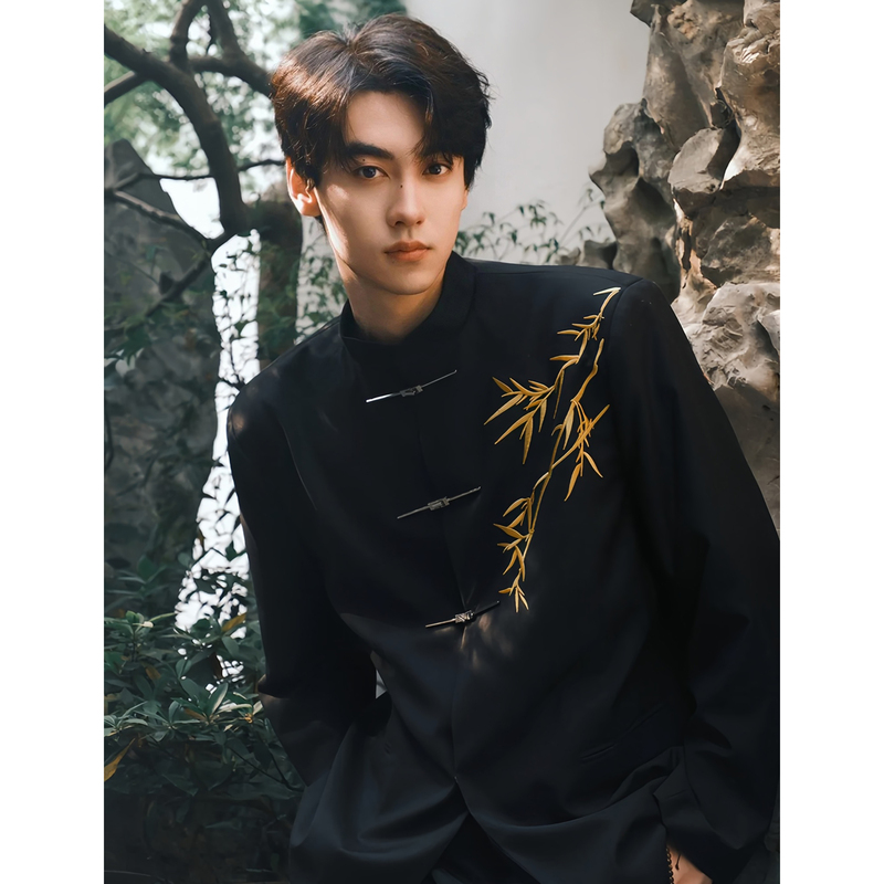 Tian Xuning's Same Style New Chinese-Style Suit for Men with Gold Bamboo Embroidery, Zhongshan Suit, Wedding Dress, Traditional Chinese-Style Blazer