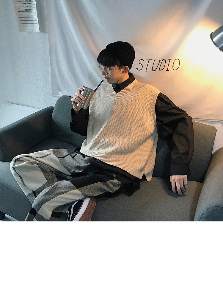 Áo len không tay nam cổ chữ V đan áo vest nam mùa thu Hàn Quốc Loose Casual Canvas Trend Trend Jacket áo len nam cổ lọ hàn quốc