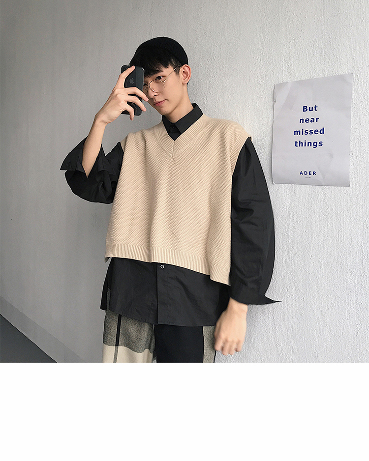Áo len không tay nam cổ chữ V đan áo vest nam mùa thu Hàn Quốc Loose Casual Canvas Trend Trend Jacket áo len nam cổ lọ hàn quốc