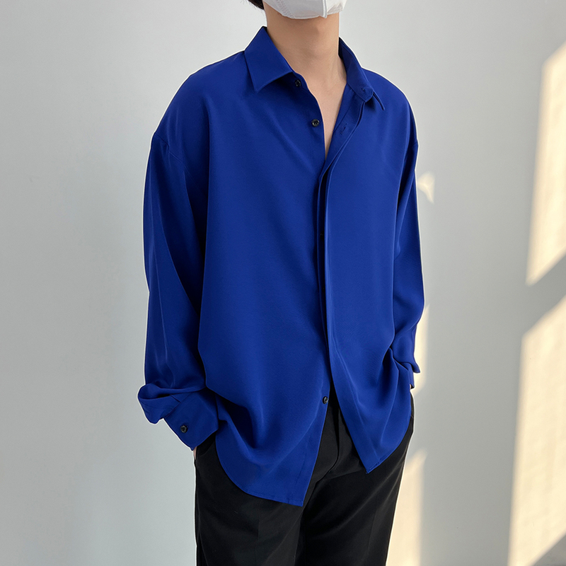 High-End Design Klein Blue Shirt for Men, Long-Sleeved Casual Loose Jacket, Cool and Stylish Spring and Autumn Drapey Shirt