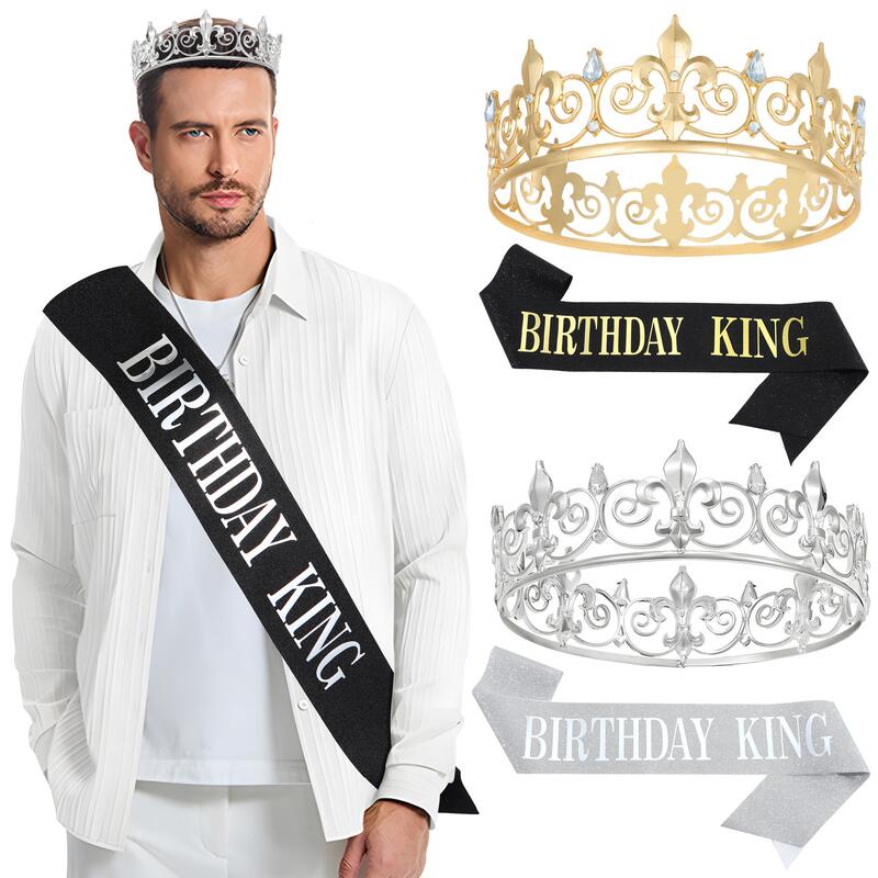 European and American Men's Round Crown Birthday King Sash Birthday Party Decoration Alloy Headwear Accessory