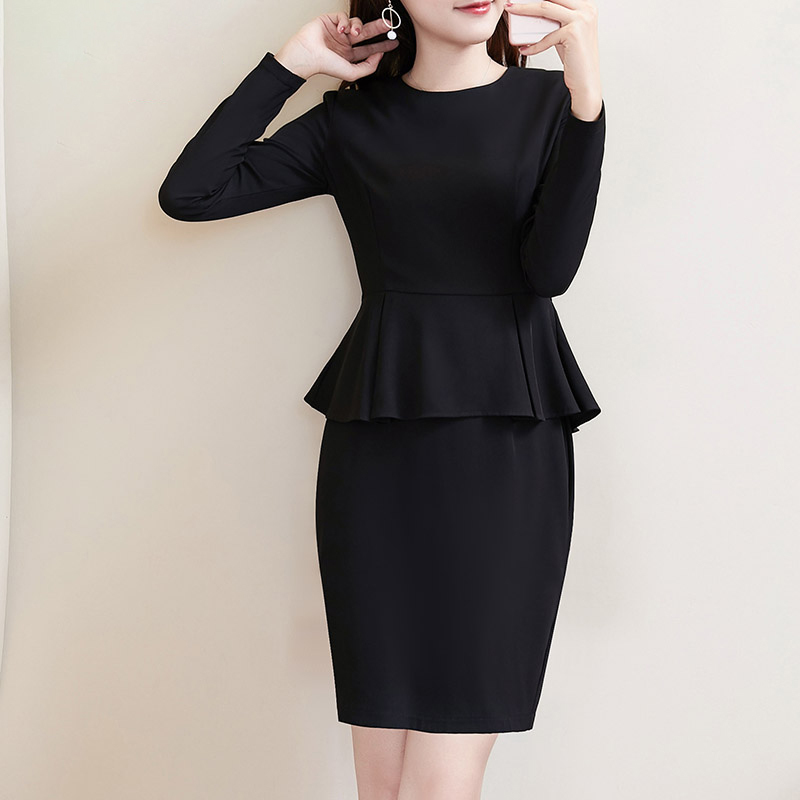 Plus Size Spring and Autumn Long-Sleeved Professional Dress, Fake Two-Piece Beauty Work Uniform, Work Dress 100kg for Plus-Size Women
