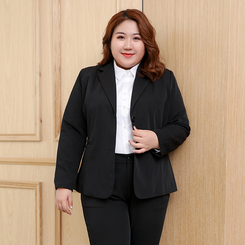 Plus-Size Blazer for Women, Elegant and Loose-Fitting, Professional Formal Suit, Student Black Workwear, Work Uniform for Plus-Size Women
