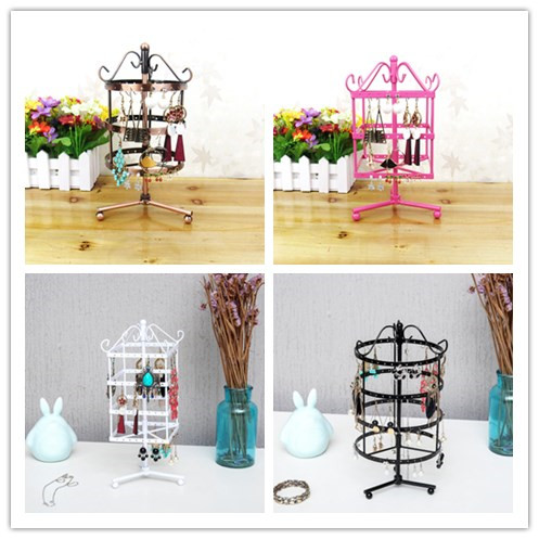 Wrought iron four-layer rotating jewelry rack Jewelry rack pendulum earrings ear pins drop earrings storage display shelf creativity