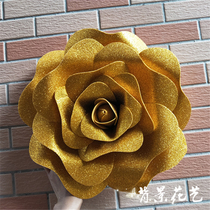 Flash gold sparkle pink foam Golden Rose paper flower wedding wedding window arrangement handmade paper flower background decoration