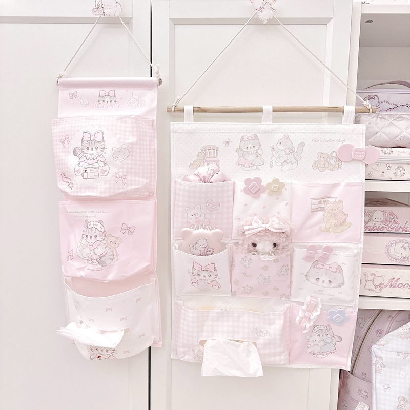 Mg Original Design Storage Bag Twin Cat Wall-Mounted Storage Behind the Door Dormitory Bedroom Wall Hanging Storage Pouch with Paper Dispenser