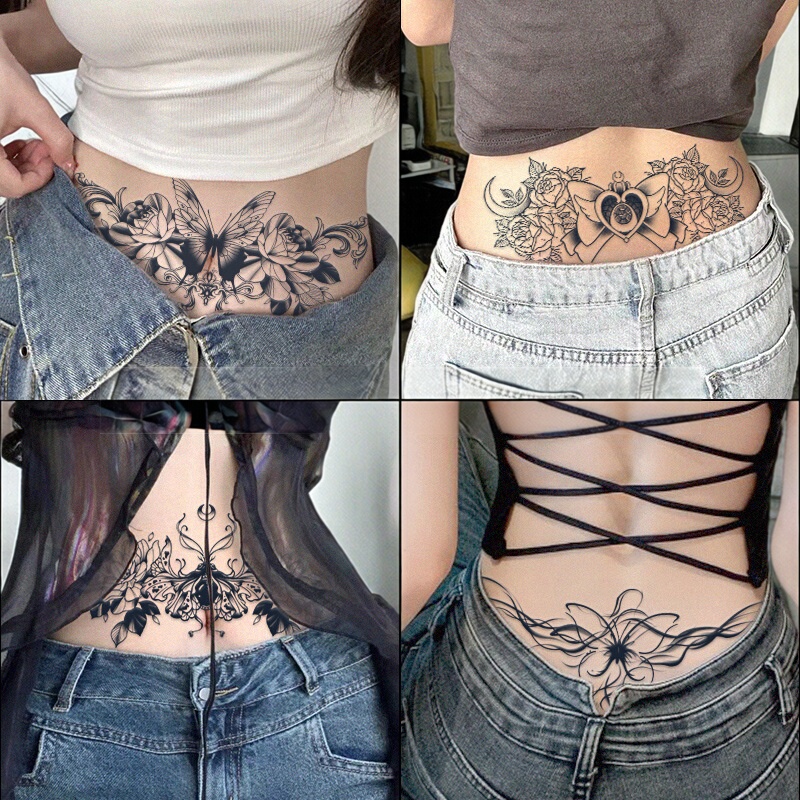 Chest Flower Tattoo Sticker for Women, Waterproof, Long-Lasting, for Lower Back, Calf, Lower Abdomen, Herbal Non-Reflective Imitation Tattoo