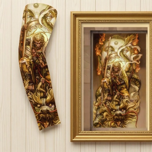 Chinese Style Black Myth Wukong Floral Arm Ice Sleeve Tattoo Sleeve Ultra-Thin Seamless Realistic Sun Protection for Men and Women Summer Outdoor