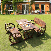 Outdoor solid wood table and chair combination waterproof sunscreen terrace balcony leisure small table and chair courtyard outdoor anticorrosive wood table and chair