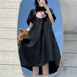 Японское милое приталенное ретро платье с коротким рукавом, длинная юбка, средней длины