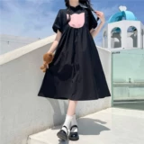 Японское милое приталенное ретро платье с коротким рукавом, длинная юбка, средней длины