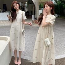 2024 New Floral Summer Embroidery Heavy Industry Improved Cheongsam Dress for Pregnant Women with Small Fresh and Fashionable Temperament