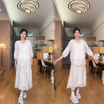 Summer new style 2024 embroidered thin new Chinese style lace maternity tops suspenders skirt three-piece suit