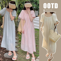 2024 new fashionable design for pregnant mothers slim fairy straight short-sleeved dress square collar commuting long skirt