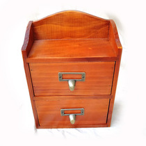 66608 antique vintage old-fashioned wood jewelry box storage desktop sundries small cabinet with drawer