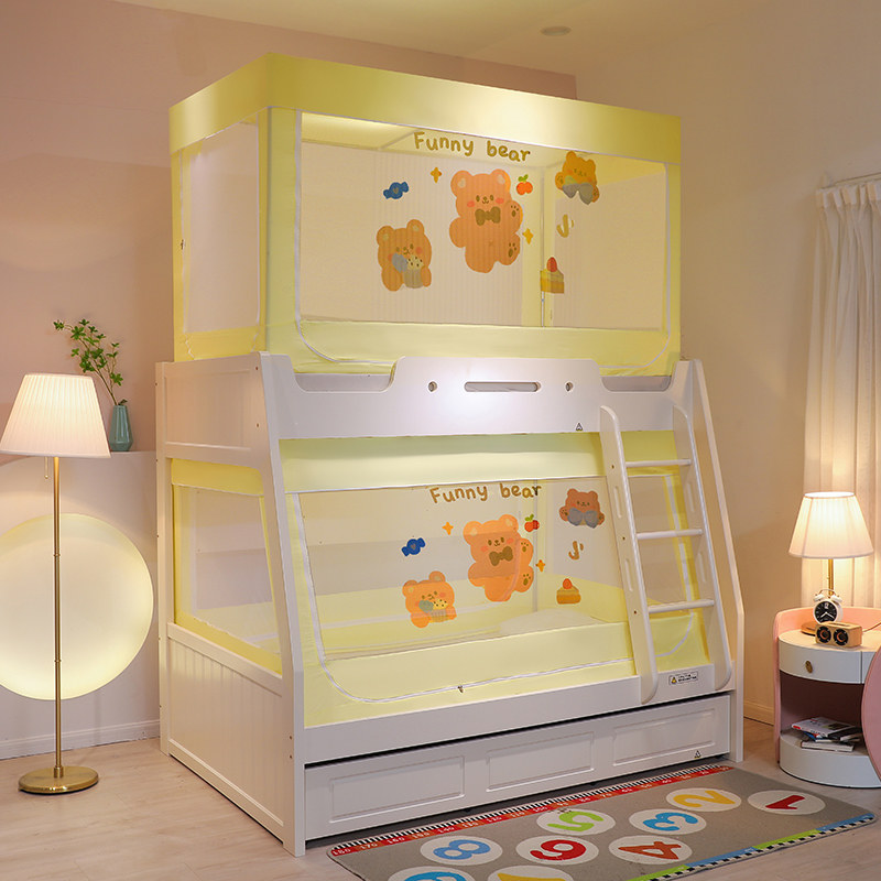Mother-daughter mosquito net 1 2m upper and lower bunk bed household trapezoidal children double decker 1 5 meters student 0 9m telescopic rack