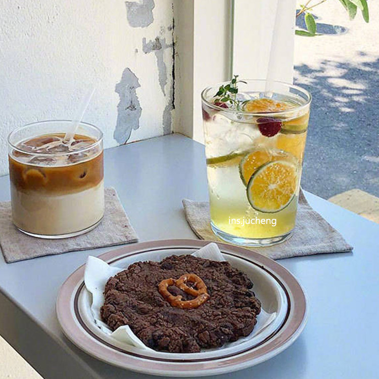 Ins Korean restaurant glass bubble soda cup minimalist Nordic style lemonade cup iced coffee cup