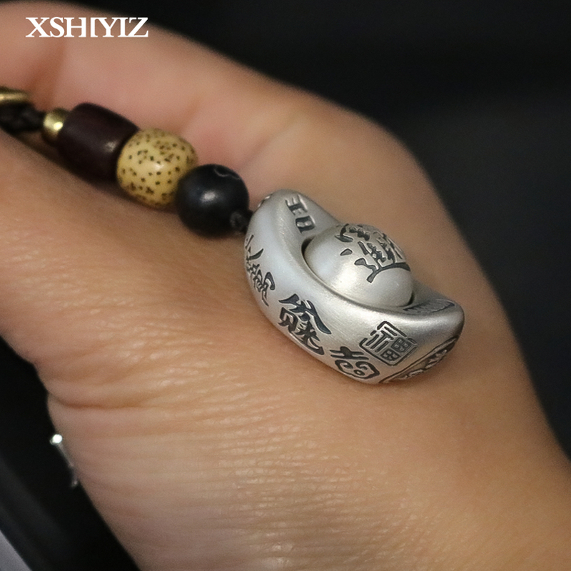 999 Pure Silver Small Ingot Keychain Car Phone Pendant Rotating Stress-Relief Wealth-Attracting Silver Bar Portable Hand-Held Toy Piece