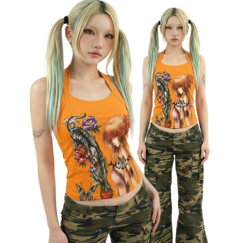 Webbar Original “Love” Dragon Girl Niche Spicy Girl Orange Halter Top No.7-Xp